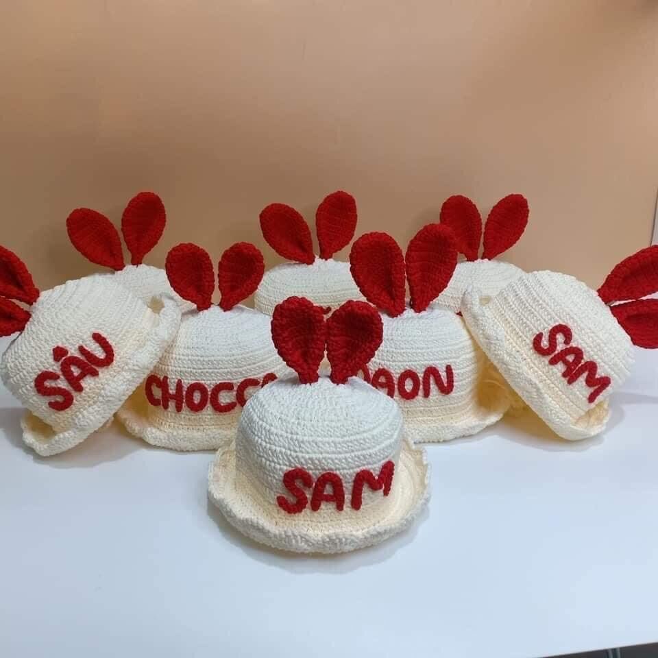 Mũ nón tai thỏ làm tên theo yêu cầu