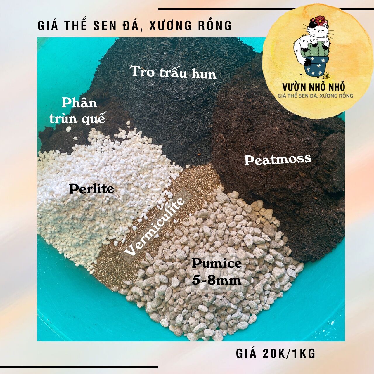 [TIẾT KIỆM] 1kg Giá thể , Đất trồng sen đá, xương rồng, lithops, cây mọng nước khô thoáng tốt cho rễ- Vườn Nhỏ Nhỏ