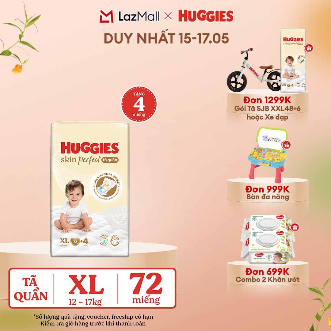 [CHỈ 15-17.05 QUÀ TẶNG ĐH 699K]  Tã quần Huggies Skin Perfect XL Mega Jumbo 72+4 miếng với 2 vùng thấm giảm kích ứng da - Nhiều Phiên bản
