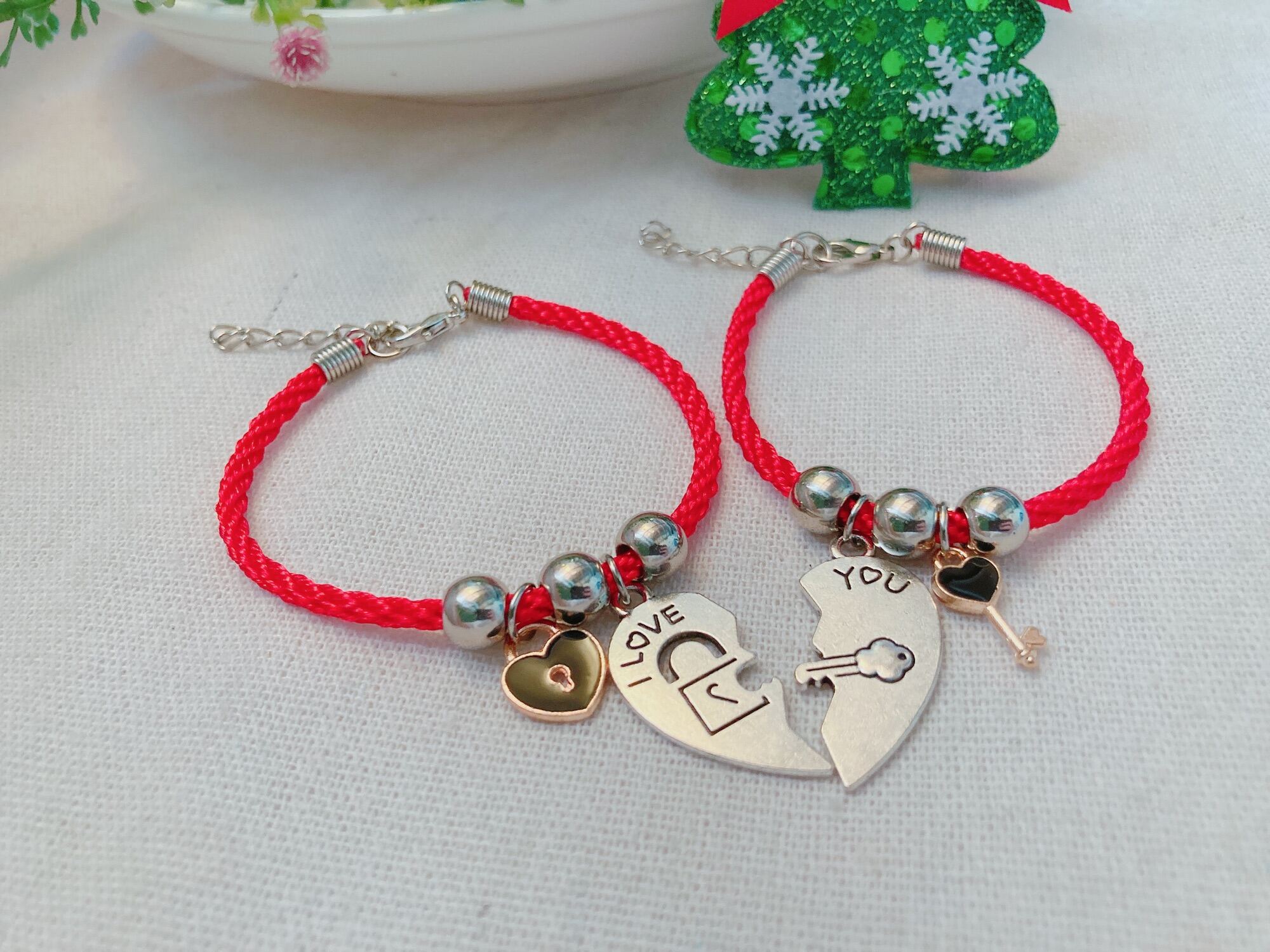 Vòng tay cặp đôi tim ghép ổ chìa khoá