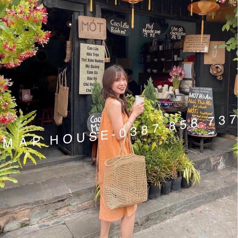 Túi cói đi biển đan thưa size lớn tha hồ đựng đồ