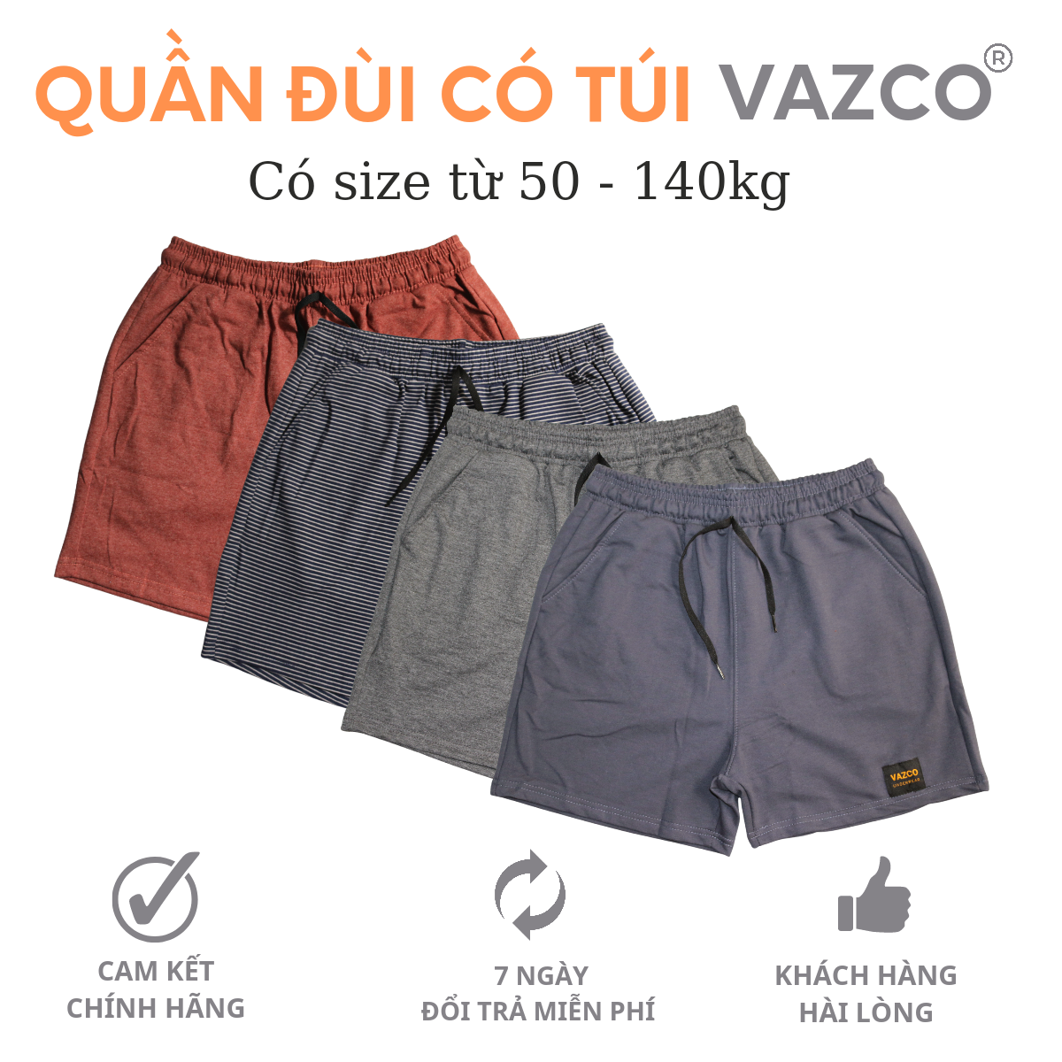 Quần đùi có túi nỉ vải nỉ da cá chân cua VAZCO chất liệu thun cotton dày cao trên gối 10cm