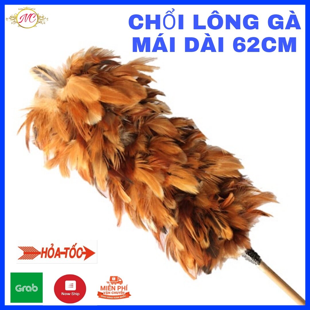 Chổi quét bụi lông gà size lớn cán dài 65cm - Chổi phủi bụi