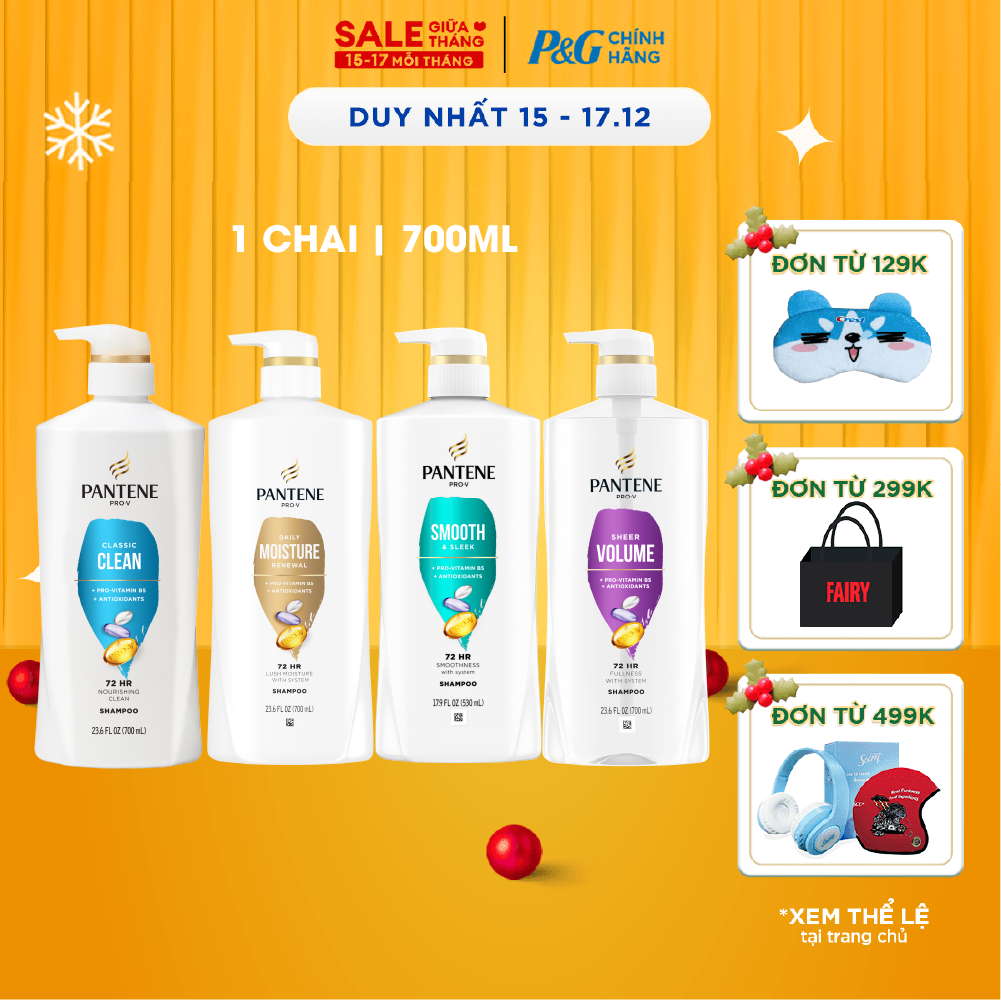  Dầu Gội PANTENE Nhập Khẩu Mỹ Hương Moisture Renewal  Sheer Volume  Smooth & Sleek  Classic Clean Chai 700ML 