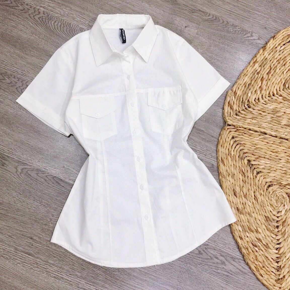[HCM]Áo sơ mi trơn tay ngắn kèm túi