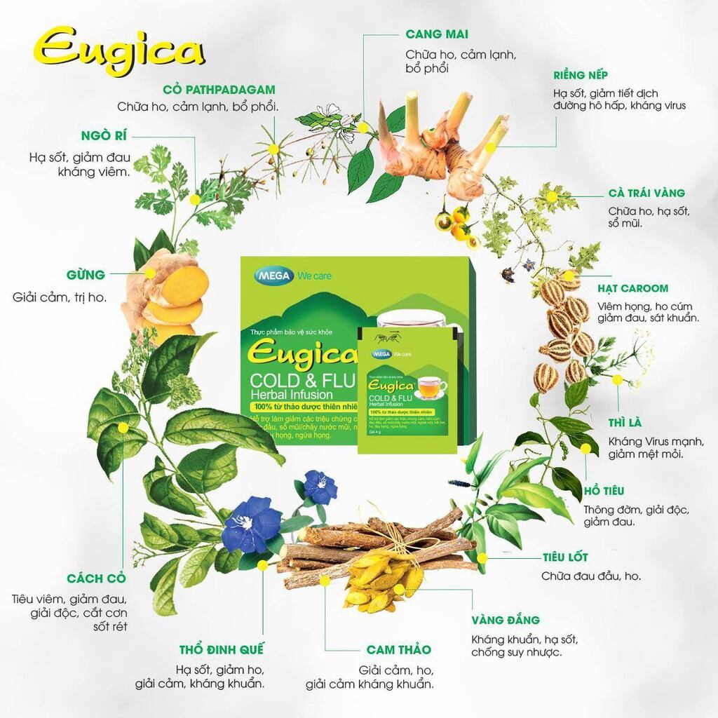 TRÀ THẢO DƯỢC EUGICA COLD& FLU HỘP 10 GÓI