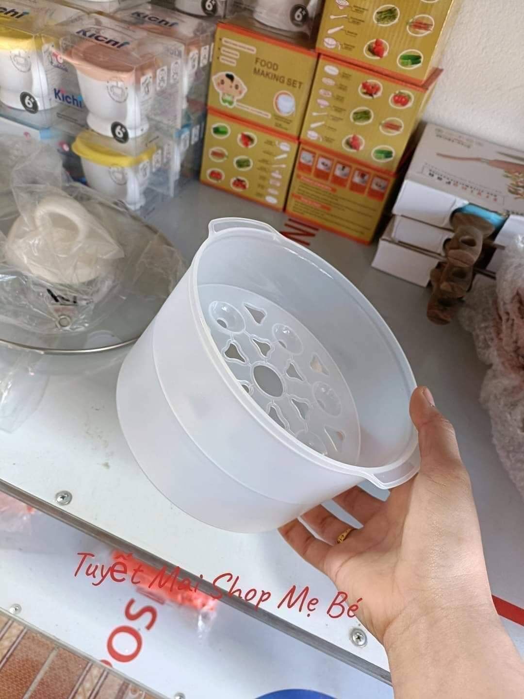 Xửng hấp,lồng hấp bộ nồi nấu cháo chậm bear 0.8l