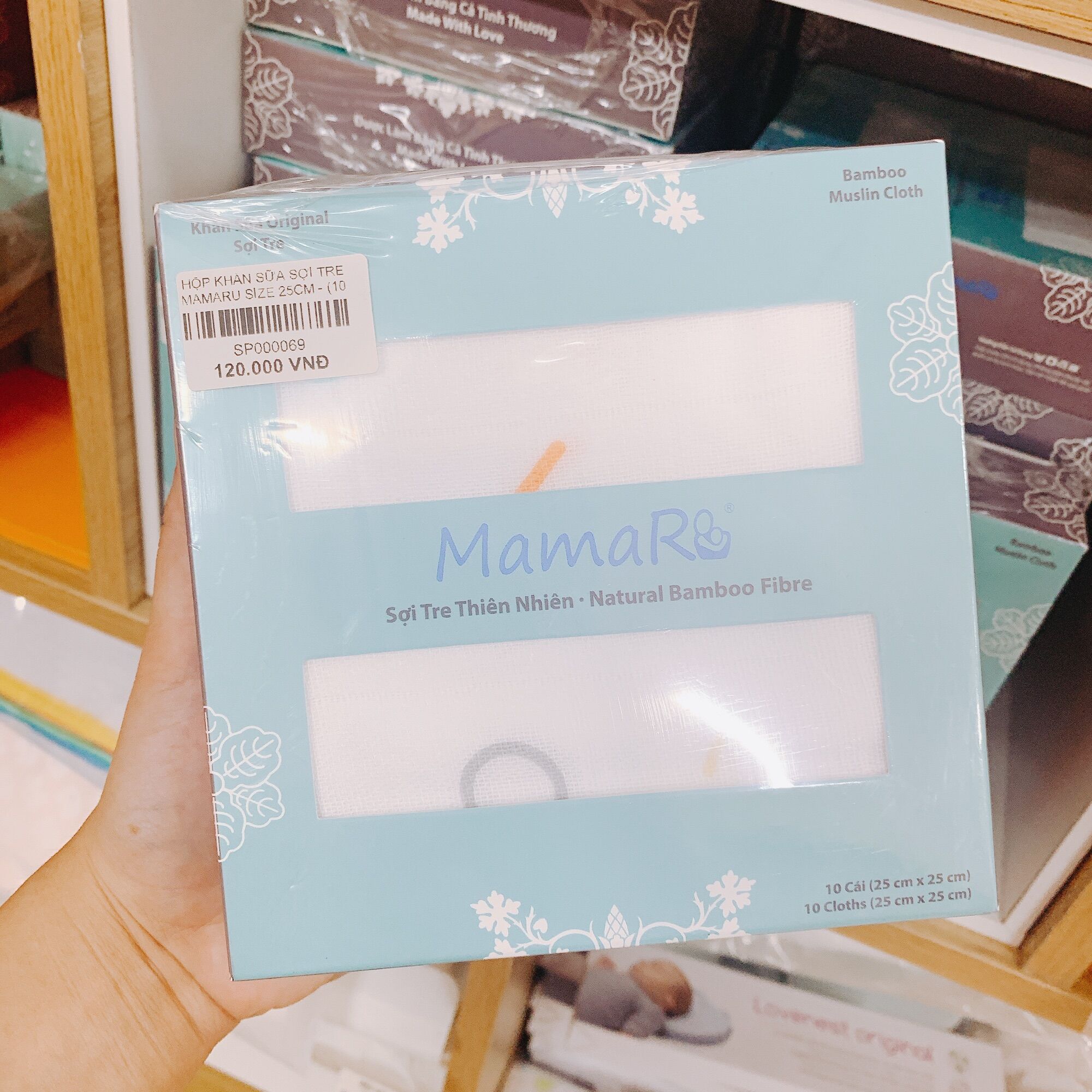 Hộp 10 khăn sữa sợi tre Mamaru 25x25cm