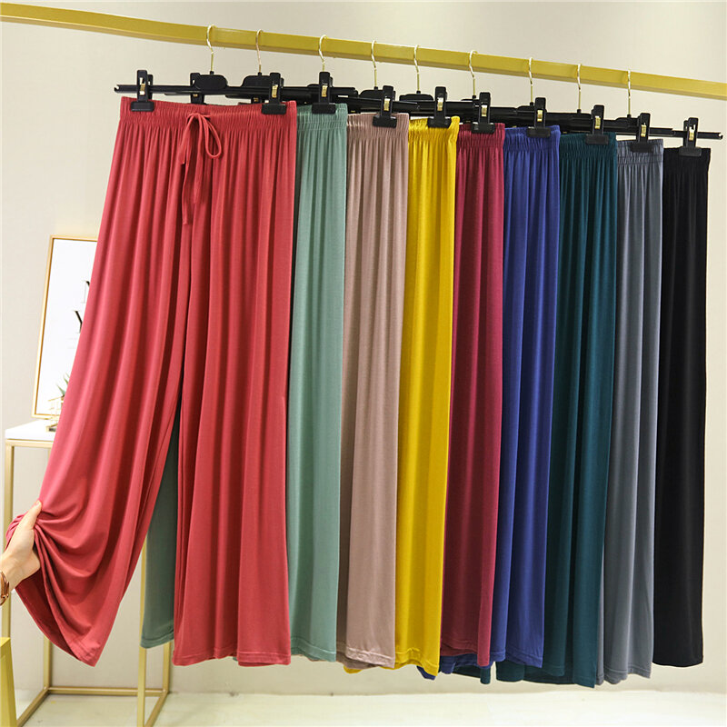 Quần Ống Rộng Tôn Dáng Gầy Cỡ Lớn Rộng Rãi Vải Modal Cảm Giác Rủ Xuống Cạp Cao Quần Dài Dễ Phối Mùa Hè Cho Nữ Quần Thường Ngày Cảm Giác Rủ Xuống Quần Ống Đứng