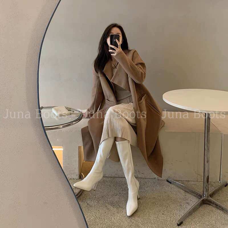 Bốt đùi da mềm mũi nhọn gót nhọn sang chảnh - Giày boots nữ ôm chân hàng quảng châu cao cấp
