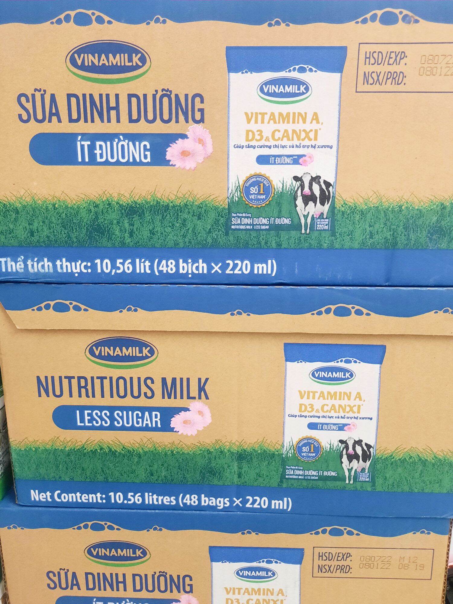 Thùng sữa tươi vinamilk 220ml ÍT ĐƯỜNG