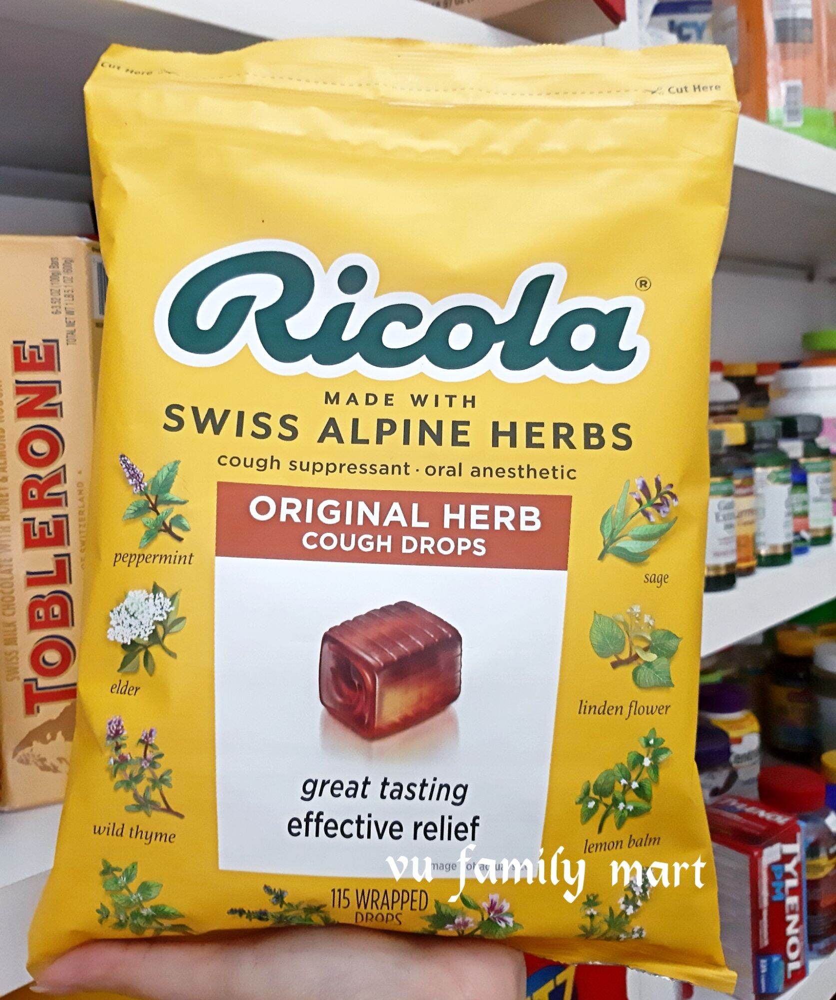 Kẹo ngậm thảo mộc Ricola Original Herb 115 viên - Hàng Air Mỹ