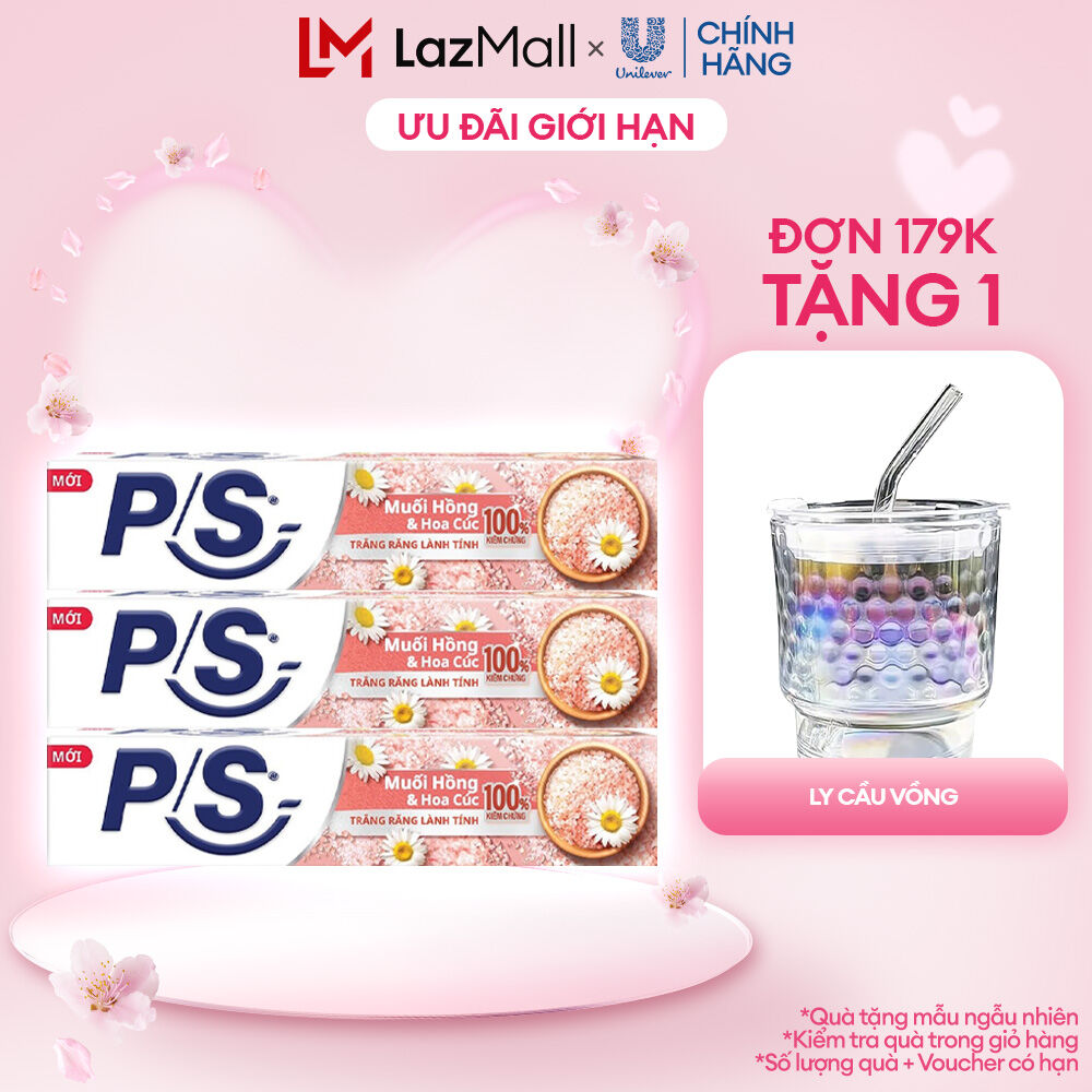 Bộ 3 Kem Đánh Răng P/S Muối Hồng & Hoa Cúc Trắng Răng Lành Tính - 100% Kiểm Chứng 230g/ hộp