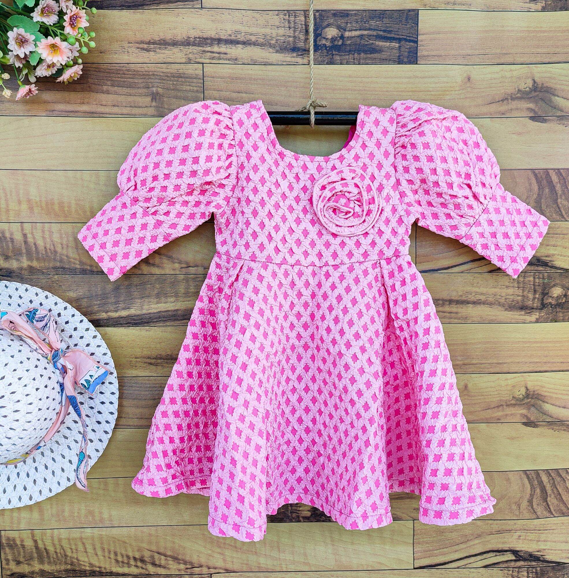 Đầm bé gái tay phồng vải xốp cho bé từ 11-42kg