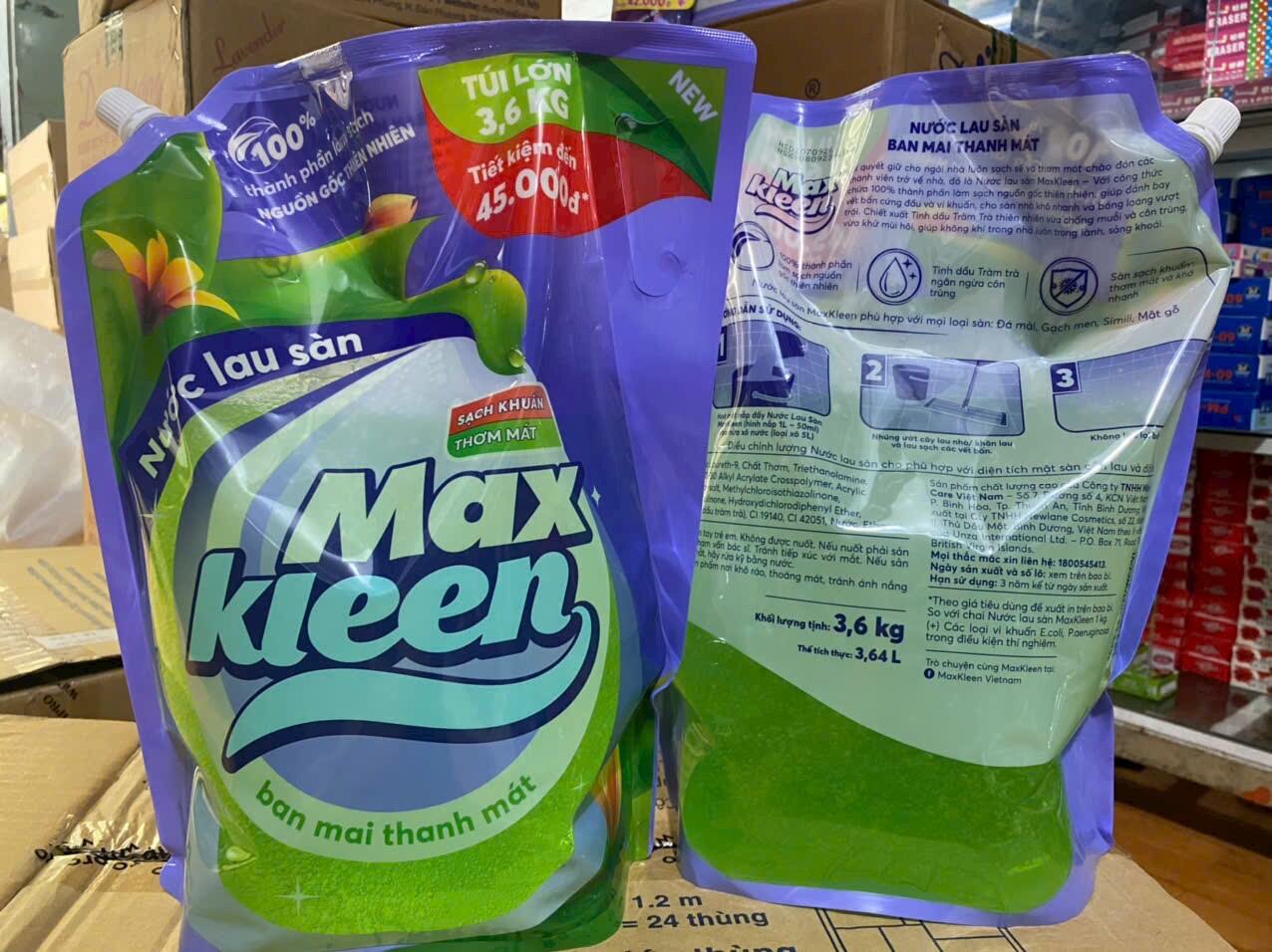 Nước Lau Sàn nhà Maxkleen túi 3,6kg sạch khuẩn lưu hương thơm mát.