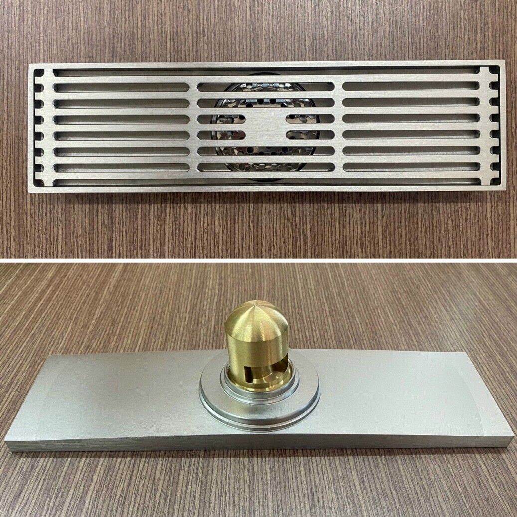 Ống thoát nước sàn nhà tắm inox 304 cỡ lớn 30 cm x 10 cm lỗ thoát lệch.