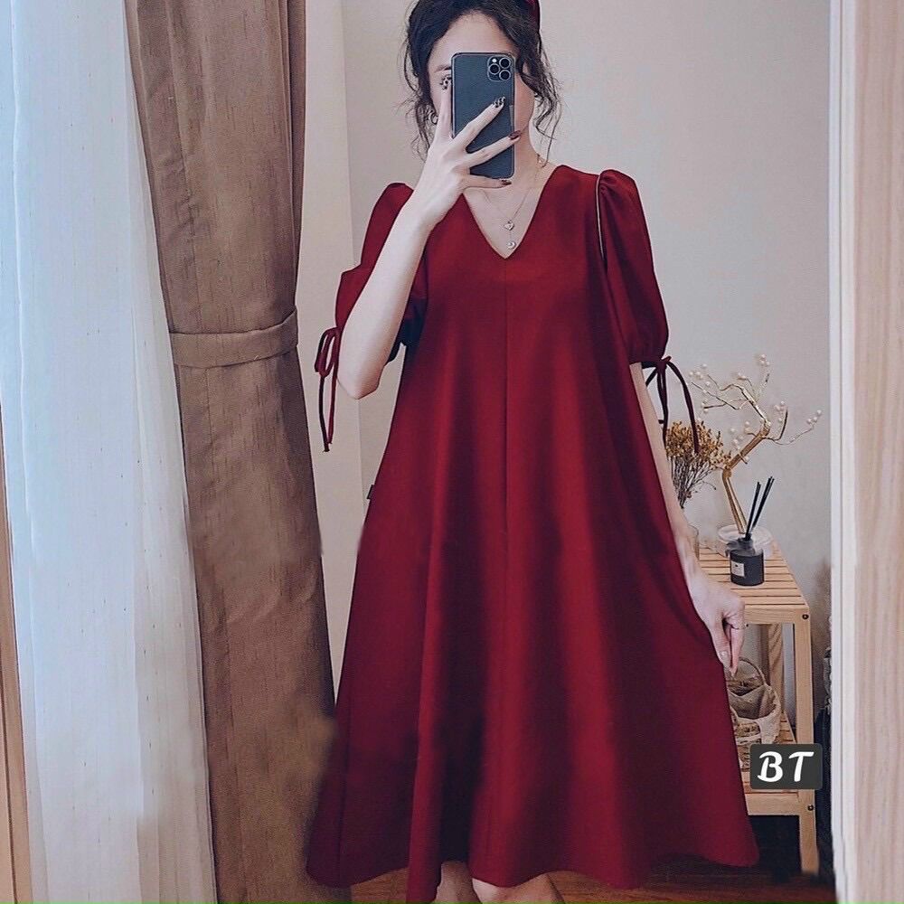 Đầm bầu công sở cổ V thời trang