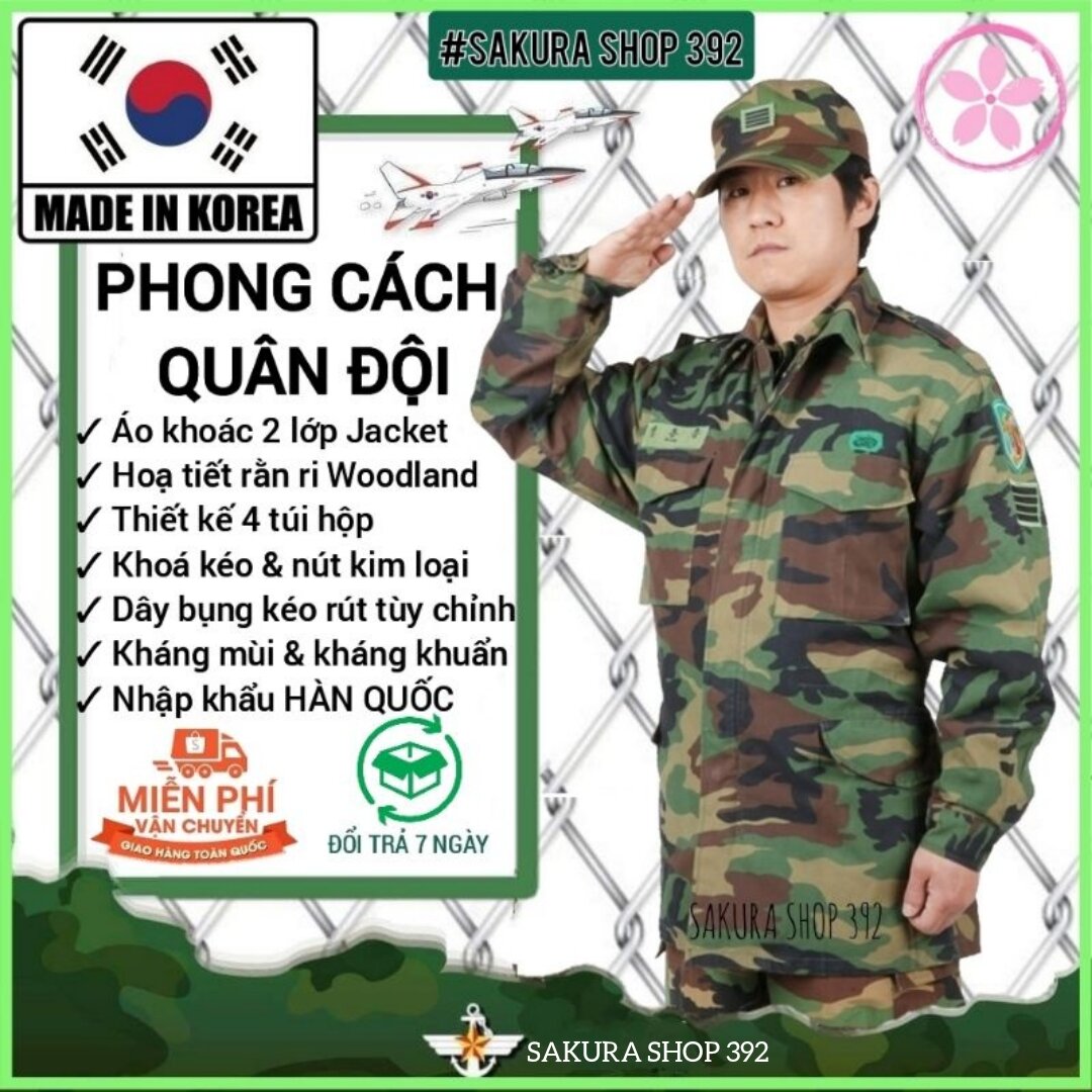 Áo Lính Jacket M51 lính Hàn Quốc 2 Lớp hoạ tiết rằn ri dây kéo khoá đồng