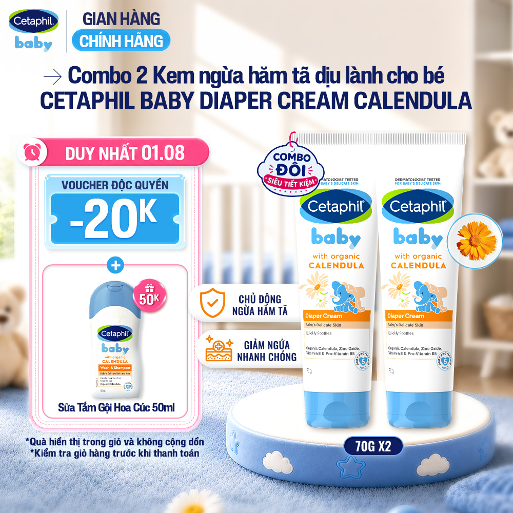 Combo 2 Kem chống hăm tả dịu lành CETAPHIL BABY DIAPER CREAM CALENDULA 70G