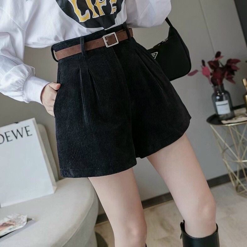 Quần Short Cạp Cao Chất Nhung Tăm Siêu Tôn Dáng