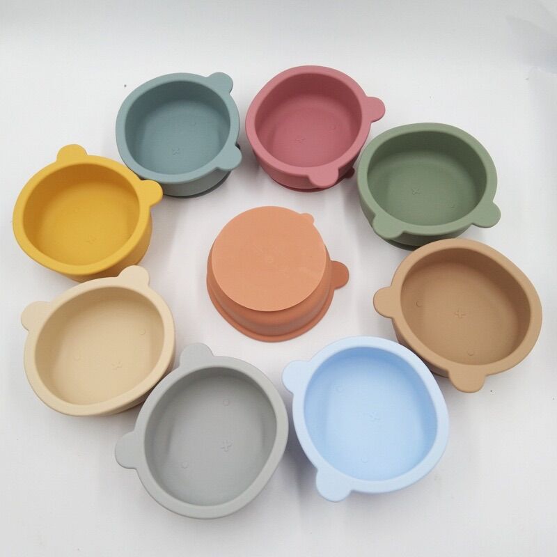 Bát ăn dặm silicon có đế hít chống đổ, Bát silicon cho bé ăn dặm