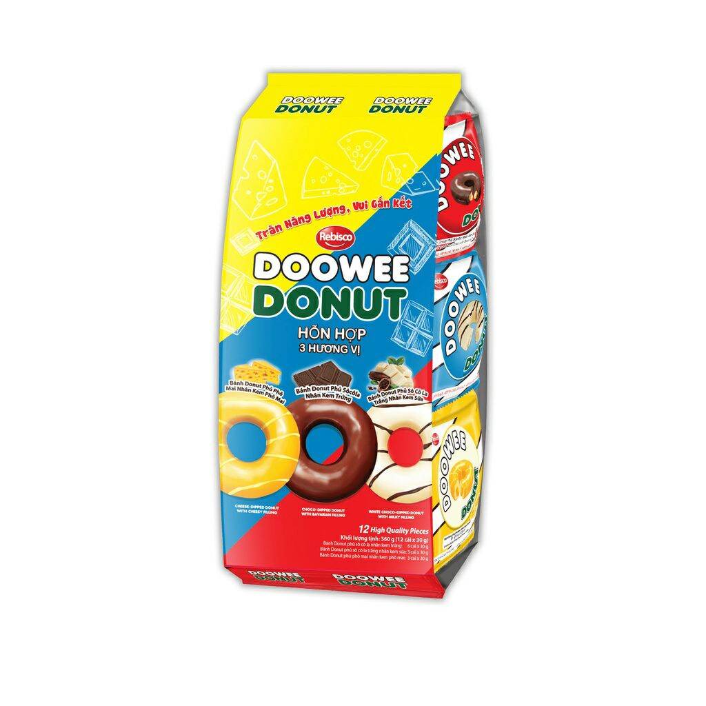 Túi 12 Bánh Doowee donut phủ socola nhân kem 30g