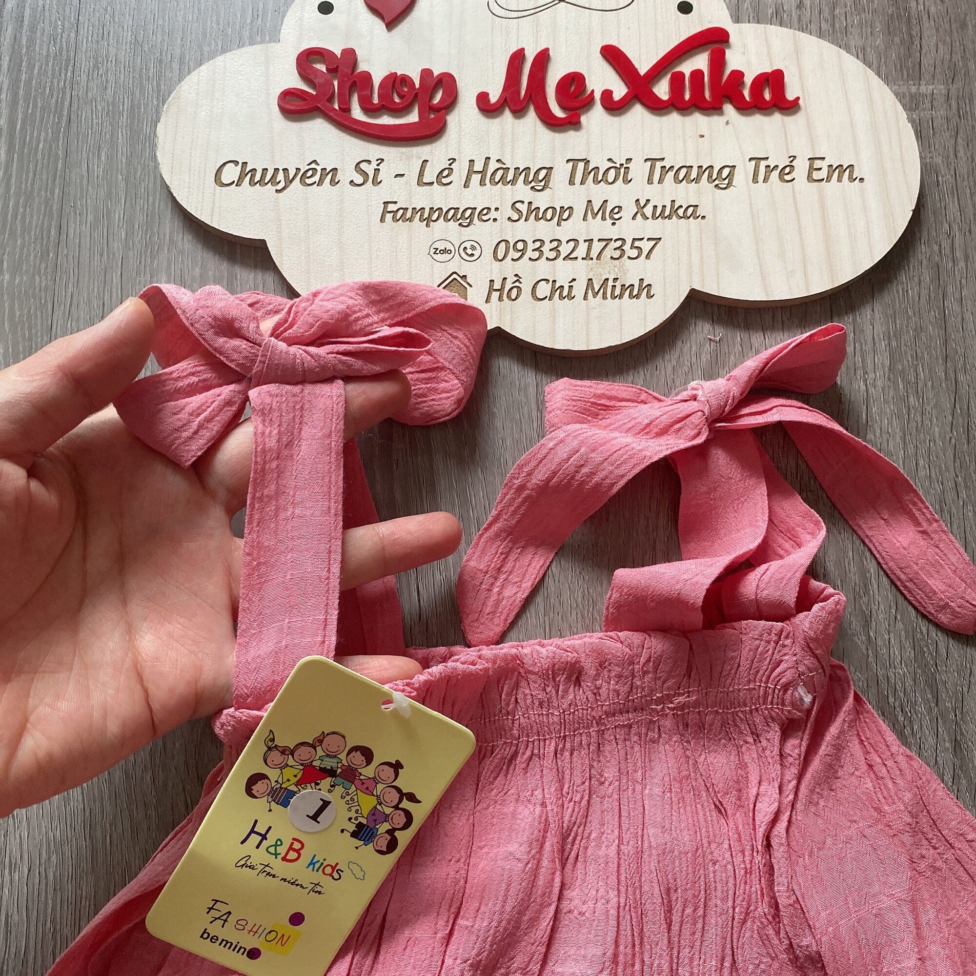 Váy 2 dây bé gái đính nơ