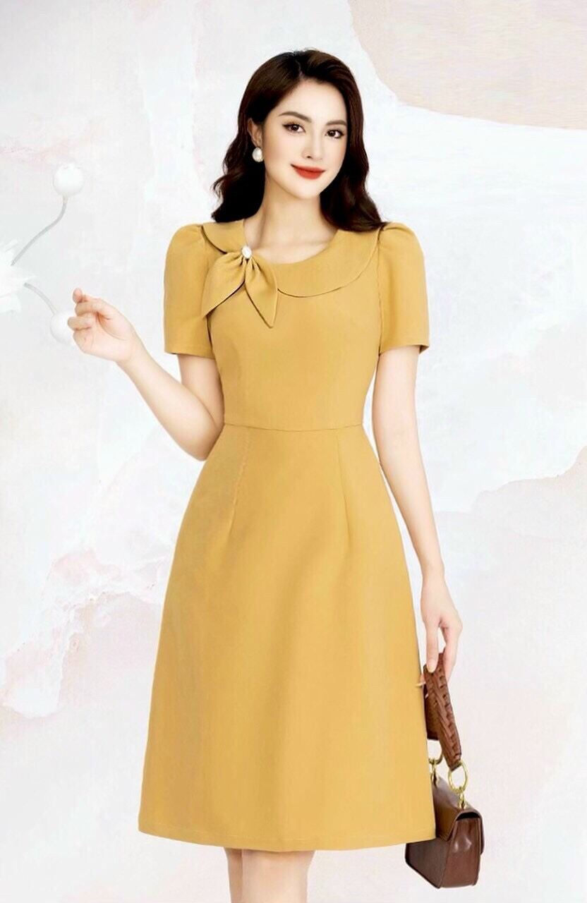 Đầm cổ sen lệch kết nơ đủ size nhiều màu