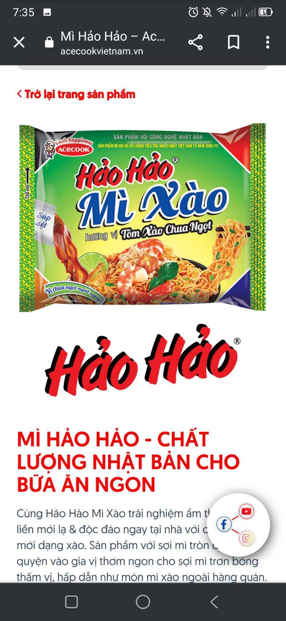 Mì Hảo Hảo Mì Xào Tôm Xào Chua Ngọt Acecook