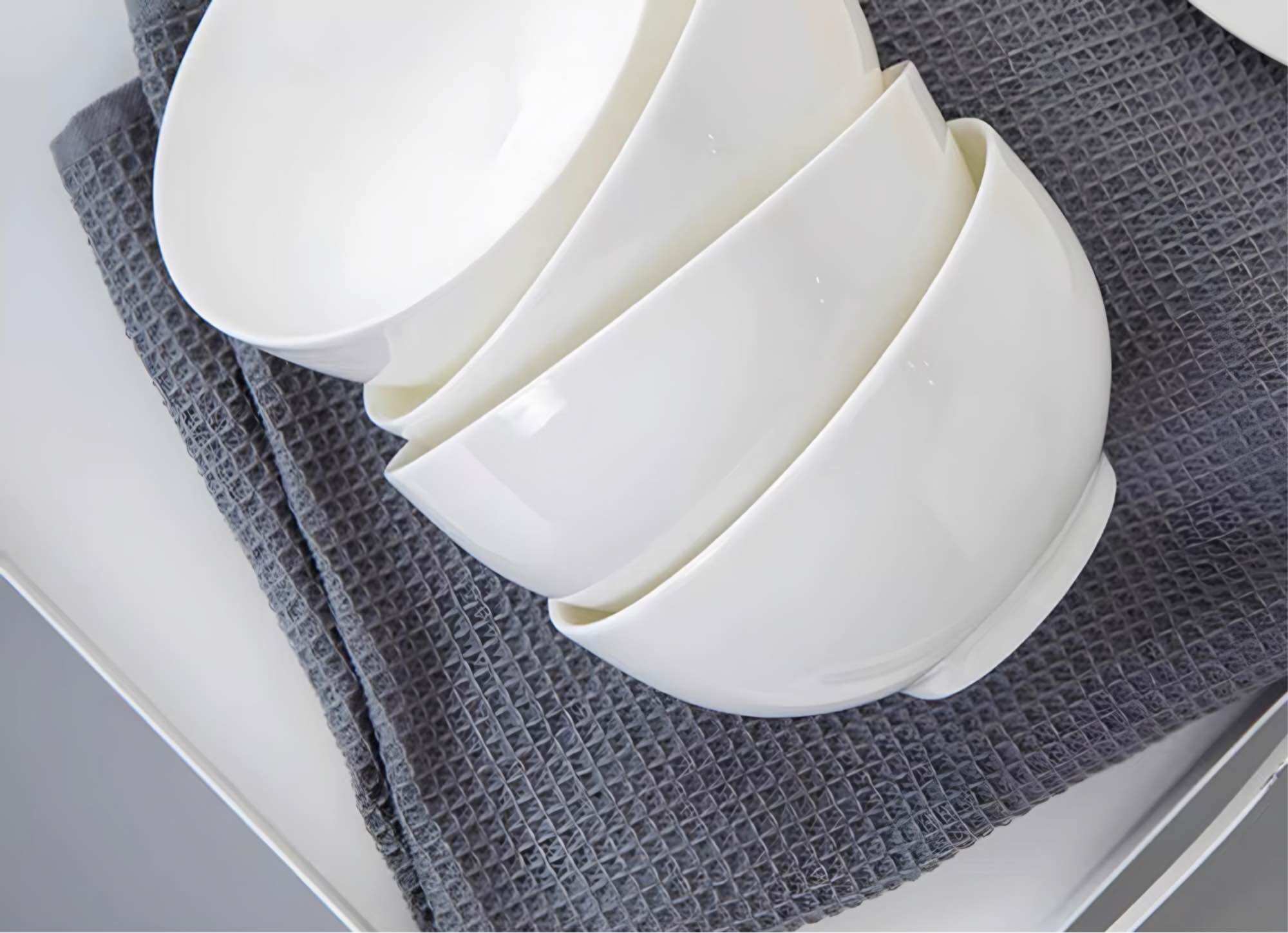 SET 10 chén ăn cơm bằng gốm sứ màu trắng.