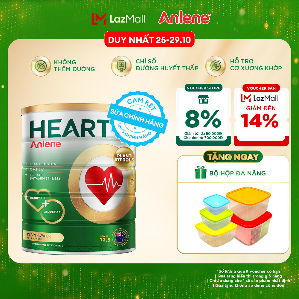 [Voucher giảm đến 26%]Sữa Bột Anlene Heart Plus Với Dưỡng Chất Chăm Sóc Sức Khỏe Tim Mạch Lon 750G