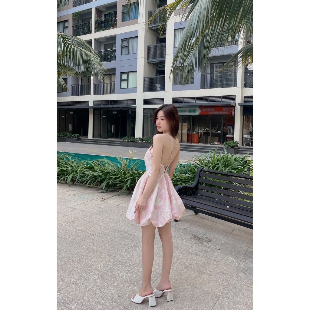Đầm nữ vạt bí hai dây hở lưng tiểu thư