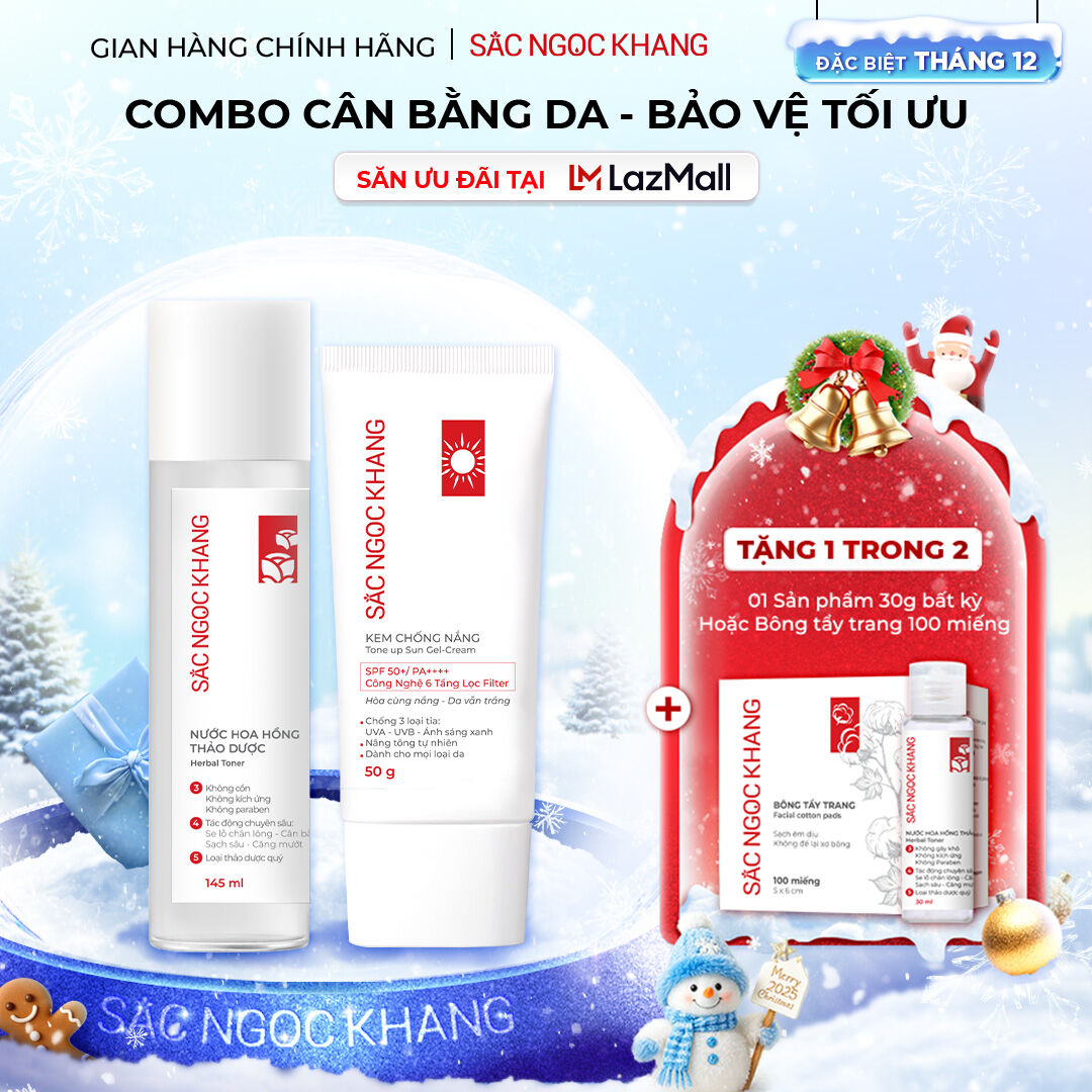 Combo Kem chống nắng quang phổ sa mạc Sắc Ngọc Khang 50g + nước hoa hồng thảo dược Sắc Ngọc Khang 145ml 