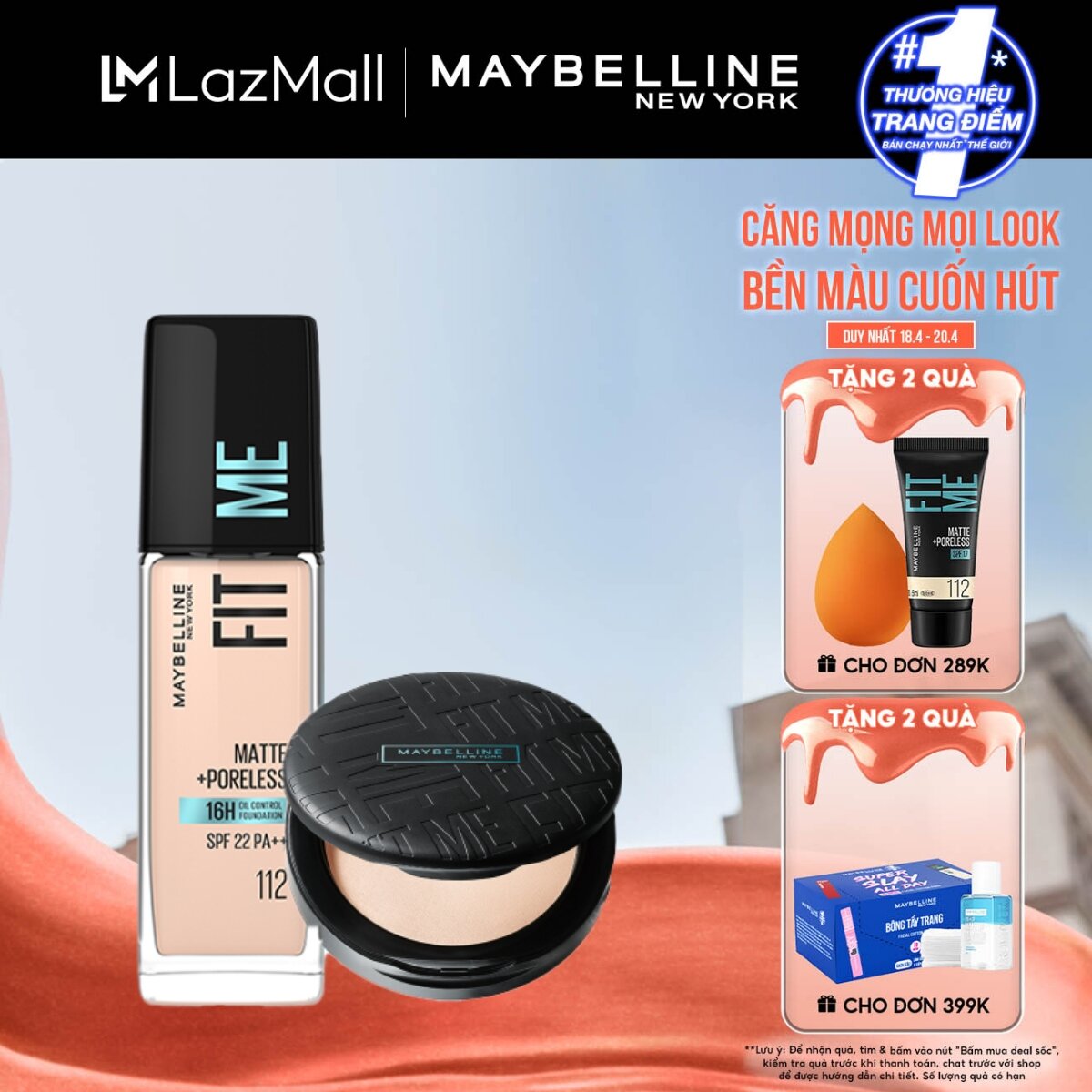 [Bộ trang điểm] Bộ Kem Nền Fit Me Mịn Lì 30ml và phấn nền Fit Me Compact Mịn Nhẹ Kiềm Dầu Chống Nắng Maybelline New York Matte SPF