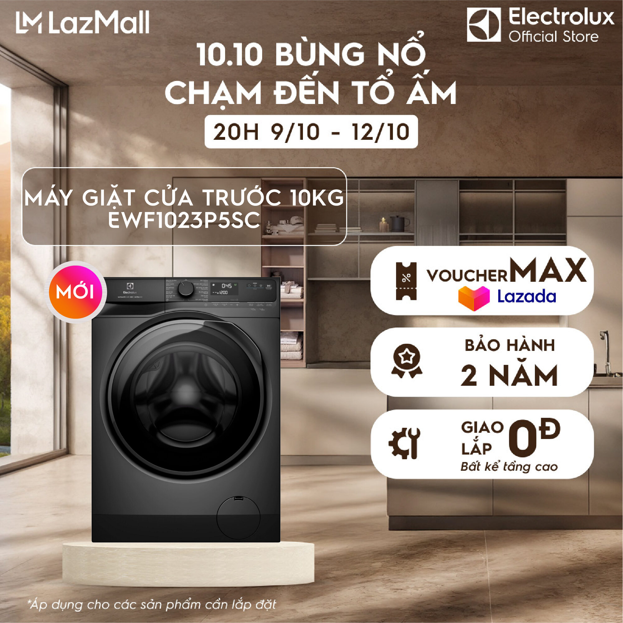 [MỚI] Máy giặt cửa ngang Electrolux 10kg UltimateCare 500 EWF1023P5SC Inverter - Free Giao lắp