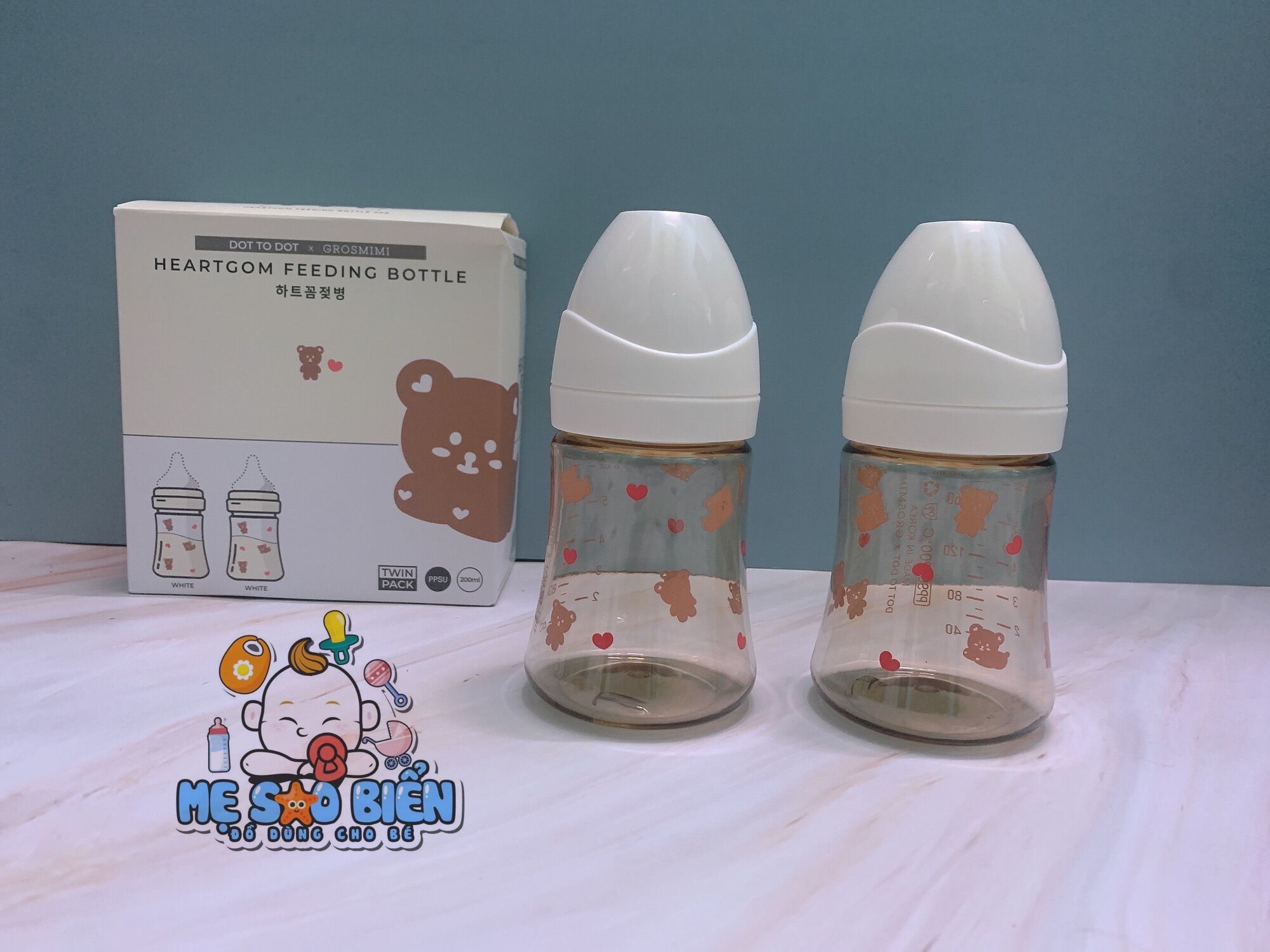 Bình sữa Gấu Olive Tulip nội địa Hàn (bình tách set)