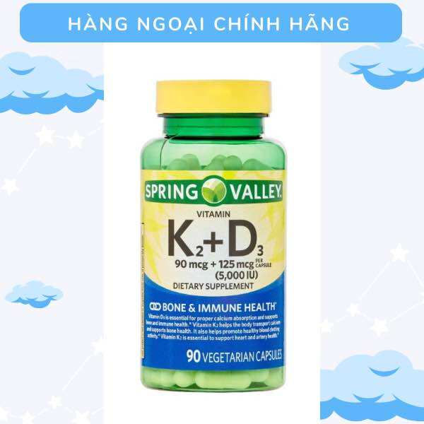 Viên uống bổ sung Vitamin K2 + D3 Spring Valley 90 viên