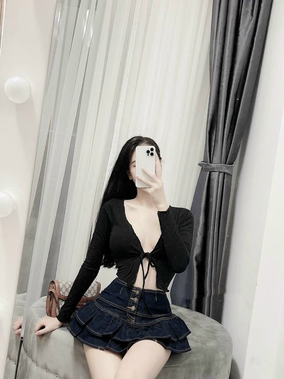Áo khoác gân tay dài cột dây