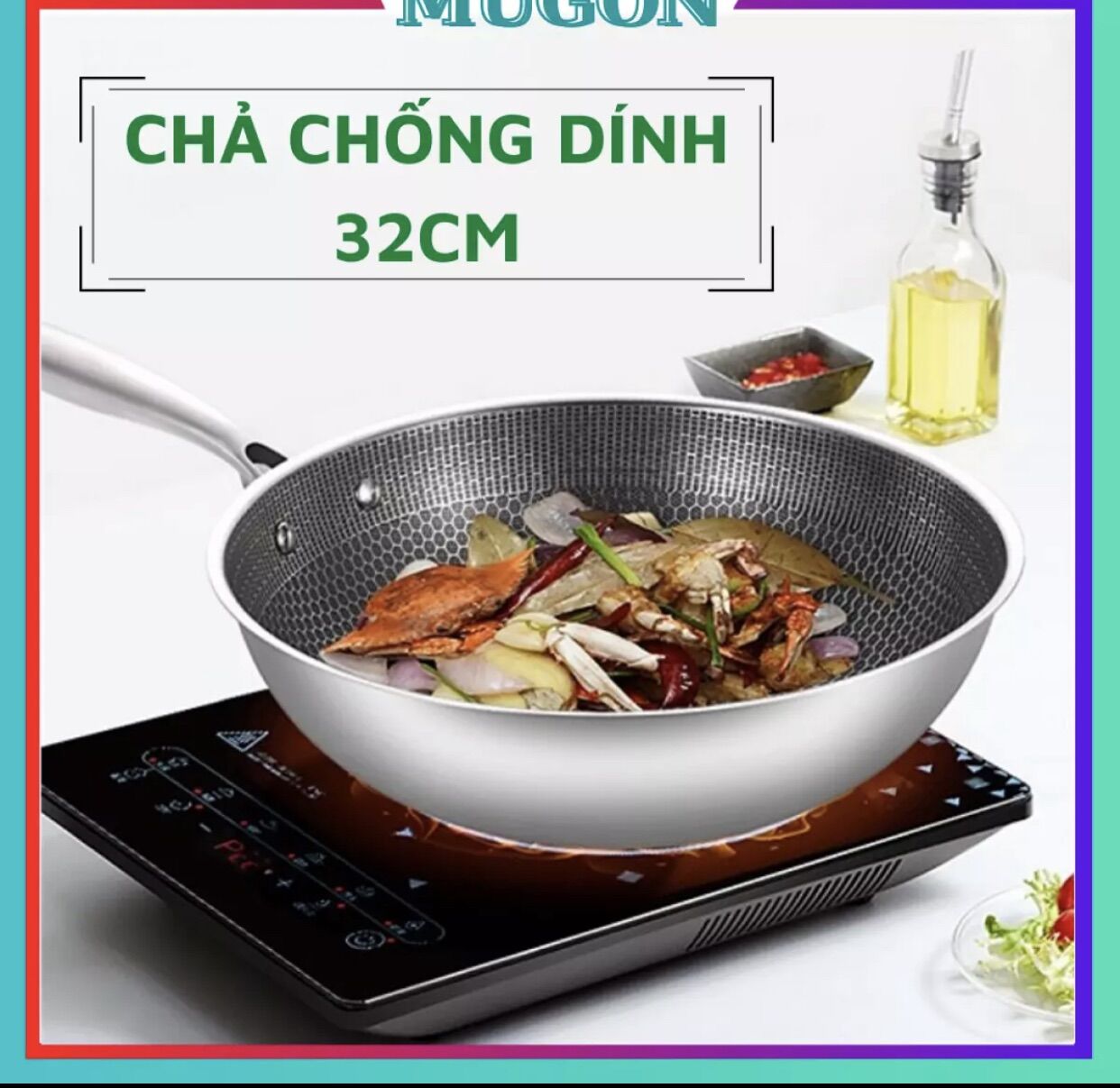 Chảo tổ ong 32cm , chảo inox 3 lớp sâu lòng cào không xước siêu chống dính vân tổ ong
