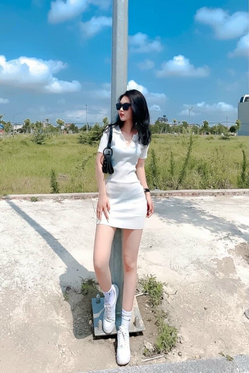 Váy đầm body len nữ cổ bẻ bassic