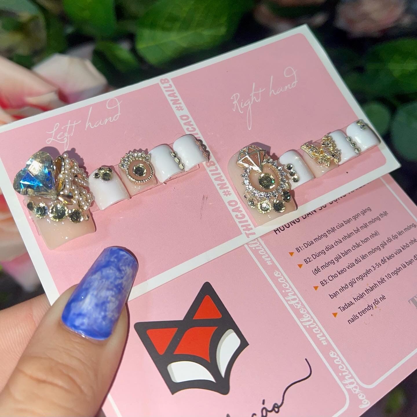 [ nails box] móng chân giả đính đá tone trắng