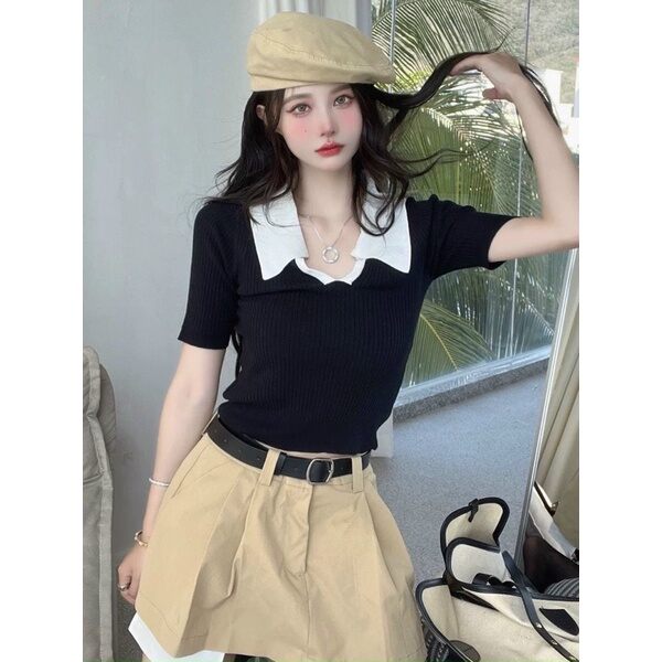 Áo croptop cổ trụ ôm body cực dễ phối h6