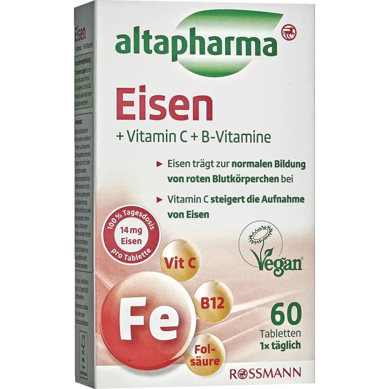Viên uống bổ sung sắt Vitamin C Eisen Altapharma tăng hồng cầu, hỗ trợ tuần hoàn máu - Hộp 60Viên