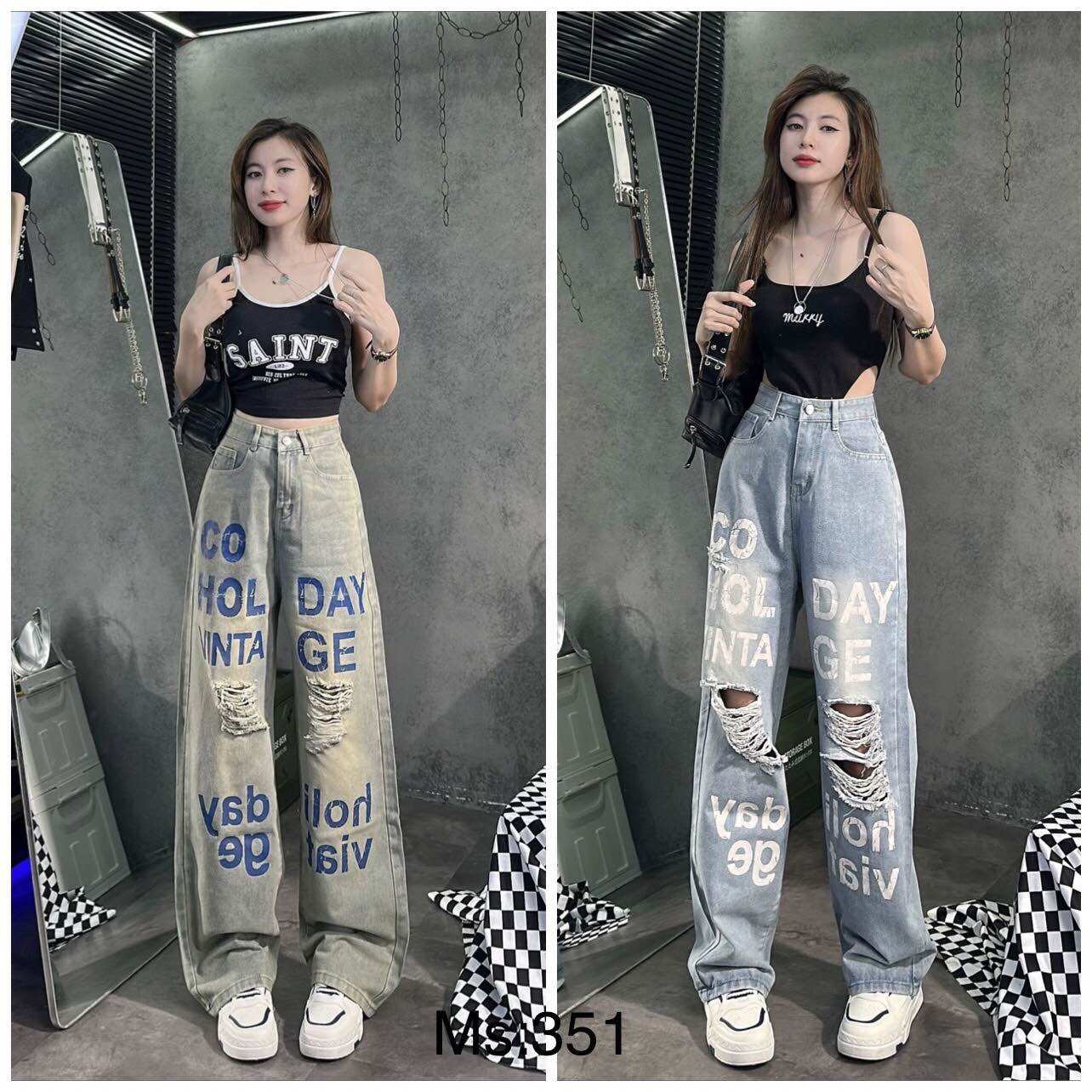Quần jean suông chữ cao cấp chuẩn shop