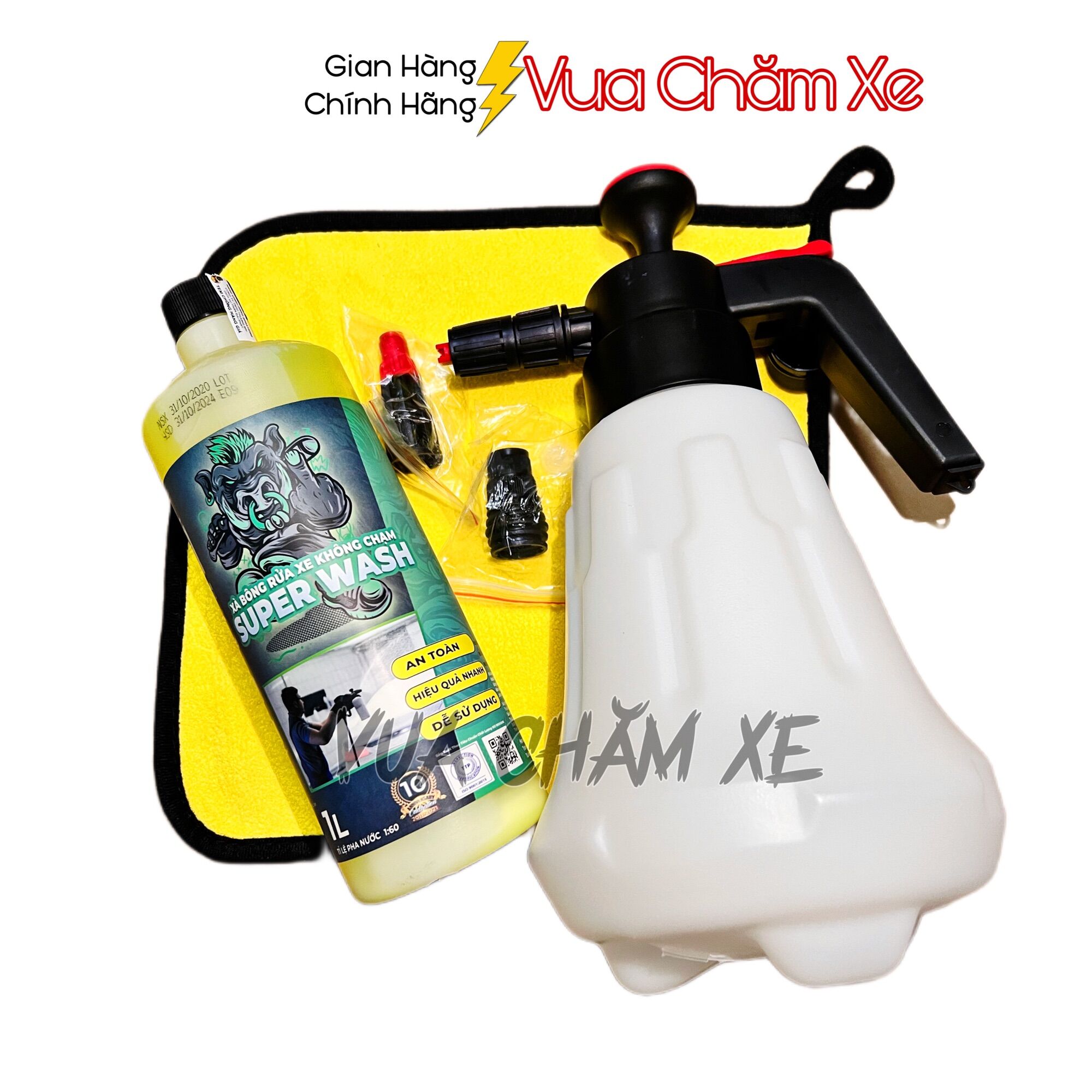 Combo rửa xe không chạm sprayking 1l và bình xịt bọt tuyết 2l tặng khăn lau 3m