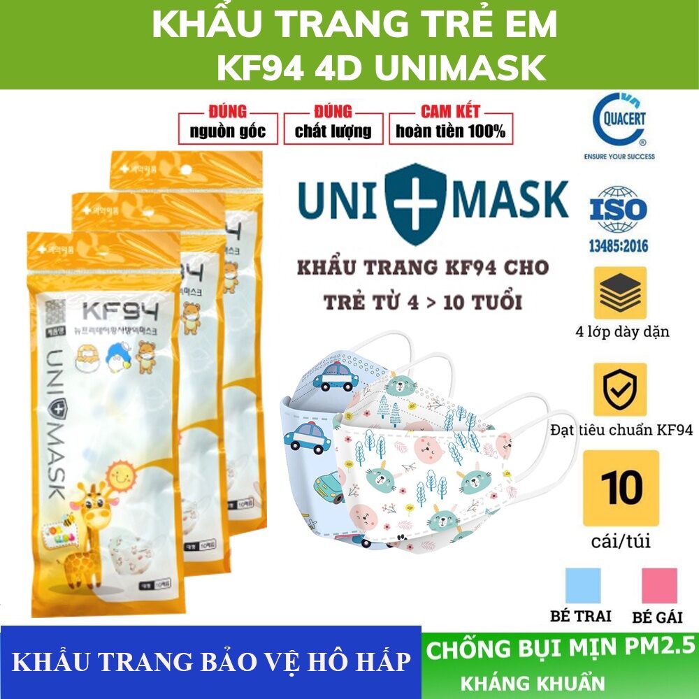 Bán sỉ thùng 300 chiếc khẩu trang kf94 trẻ em unimask cao cấp