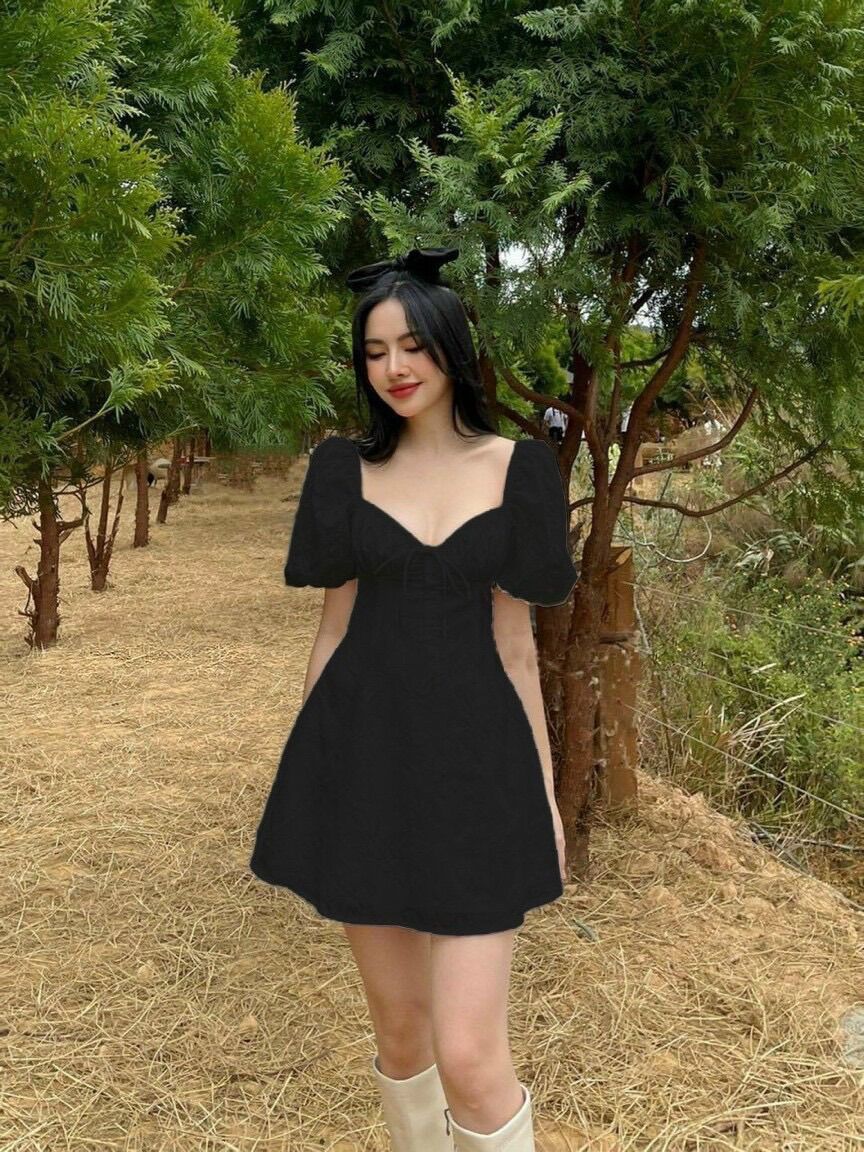 Đầm dáng a tay phồng