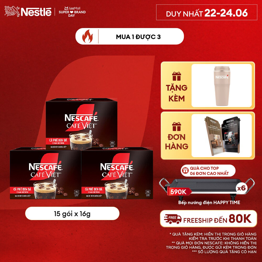 [ƯU ĐÃI THÁNG 6] Combo 3 Hộp cà phê hòa tan NESCAFÉ® Café Việt - CÀ PHÊ ĐEN (3*15*16)