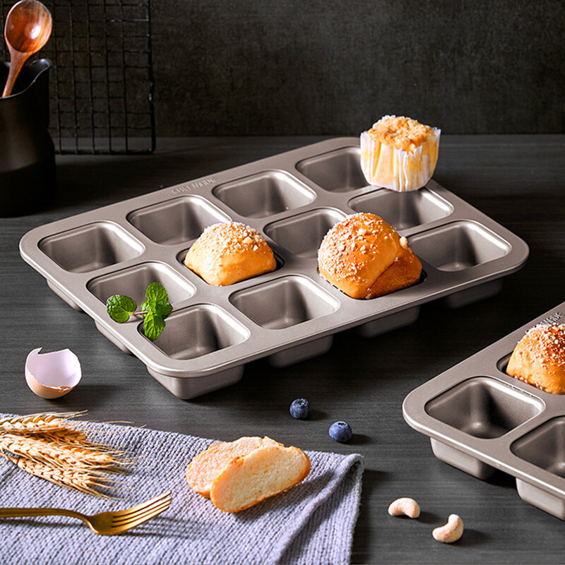 Cốc giấy hình vuông chefmade khuôn bánh mỳ bánh mì nướng bánh mỳ bánh mỳ 12 bánh khay nướng dụng cụ nướng bánh gia dụng
