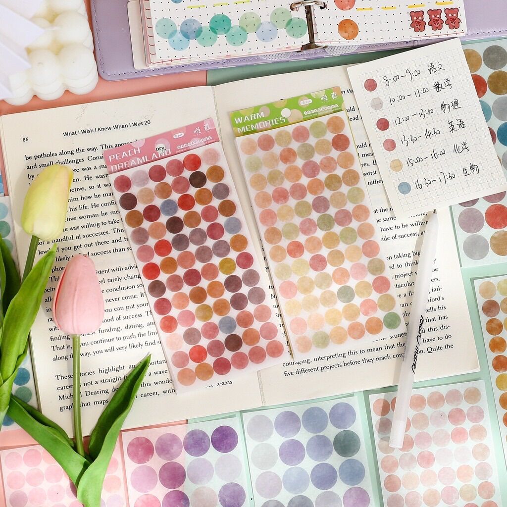 Set Sticker nhãn dán tròn decor trang trí bullet journal
